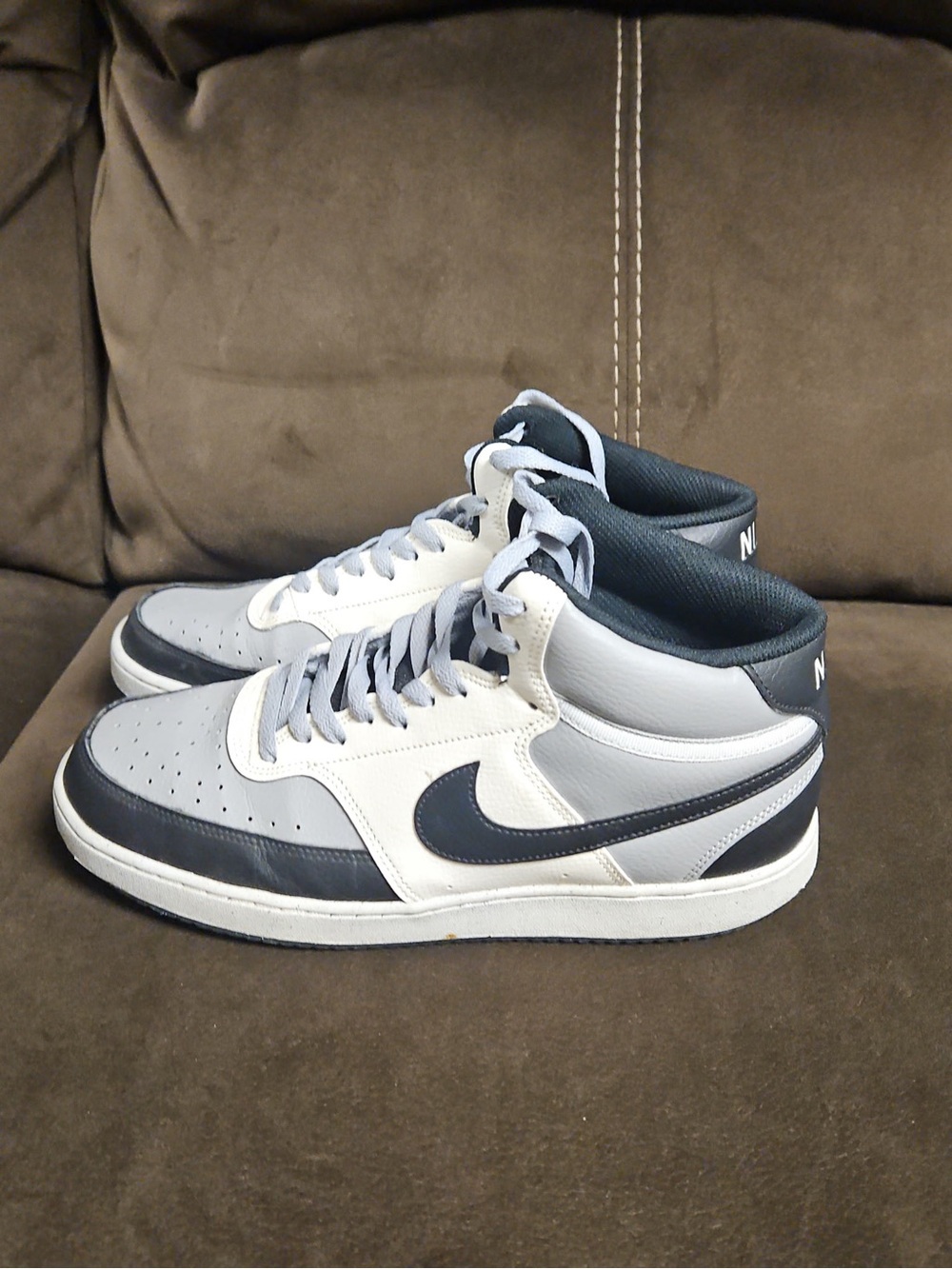 Nike Men’s Mid-Top Sneakers in White, Gray & Black